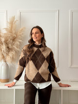 Malha Losangos Choco e Bege