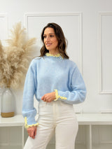 Malha Amarela c/ Detalhes Azul e Pérolas