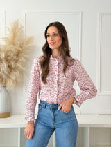Blusa Floral Rosa e Laranja