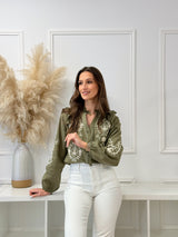 Blusa Bordada com Folhos – Verde