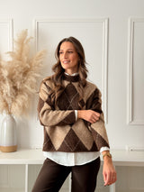 Malha Losangos Choco e Bege