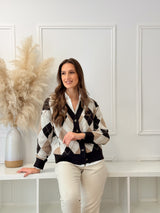 Cardigan Losangos Choco e Bege