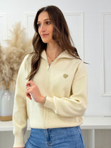 Casaco Malha Bege Coração