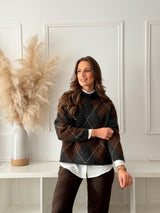 Malha Losangos Cinza e Choco