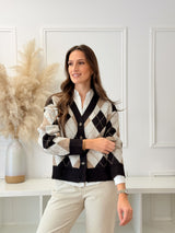 Cardigan Losangos Choco e Bege