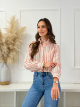 Camisa Floral Vermelha com Gola Franzida