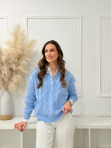 Malha Polo Trançada Azul