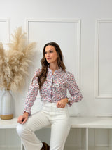 Blusa Floral Azul e Rosa