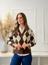 Cardigan Losangos Verde e Choco