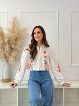 Blusa Branca Bordada Floral