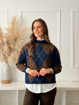 Malha Losangos Azul e Choco