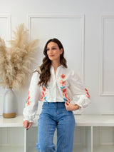 Blusa Branca Bordada Floral