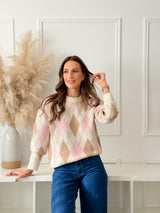 Malha Losango Rosa/Camel