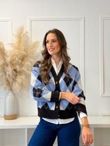 Cardigan Losangos Azul e Chocolate