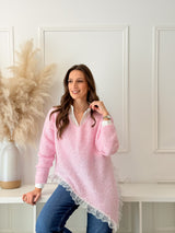 Malha Assimétrica c/ Renda Rosa