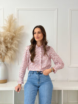 Blusa Floral Rosa e Laranja