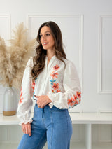 Blusa Branca Bordada Floral