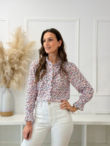 Blusa Floral Azul e Rosa