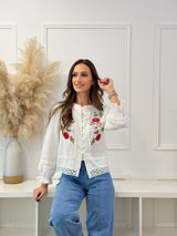 Blusa Branca Bordada com Renda