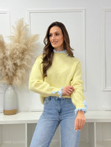 Malha Amarela c/ Detalhes Azul e Pérolas