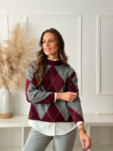 Malha Losangos Bordeaux e Cinza