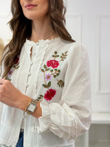 Blusa Branca Bordada com Renda