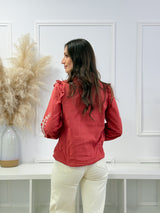 Blusa Bordada com Folhos – Terracota