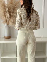 Jeans Wide Leg de Cintura Subida - Bege