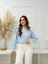 Malha Amarela c/ Detalhes Azul e Pérolas