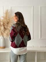 Malha Losangos Bordeaux e Cinza