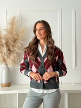 Cardigan Losangos Rosa e Bordeaux