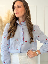 Camisa Riscas c/ Bordado Cerejas