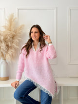 Malha Assimétrica c/ Renda Rosa