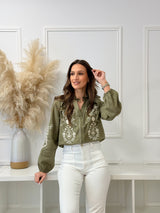 Blusa Bordada com Folhos – Verde