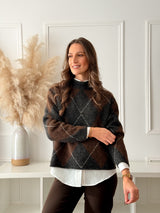 Malha Losangos Cinza e Choco