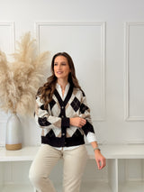Cardigan Losangos Choco e Bege