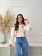 Blusa Branca Bordada Floral