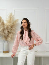 Camisa Rosa com Laço e Padrão Floral