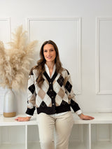 Cardigan Losangos Choco e Bege