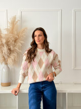 Malha Losango Rosa/Camel