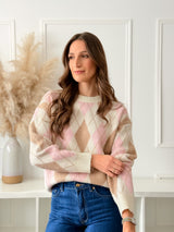 Malha Losango Rosa/Camel