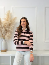 Polo de Malha Riscas Rosa & Chocolate