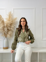 Blusa Bordada com Folhos – Verde