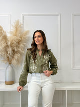 Blusa Bordada com Folhos – Verde