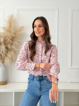 Blusa Floral Rosa e Laranja