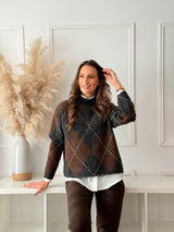 Malha Losangos Cinza e Choco