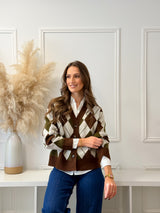 Cardigan Losangos Verde e Choco