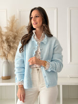 Cardigan Azul Botões Coração