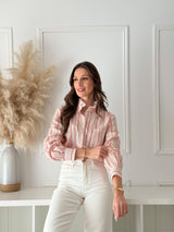 Camisa Floral Vermelha com Gola Franzida