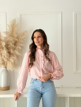 Blusa Floral Romântica com Folhos Rosa